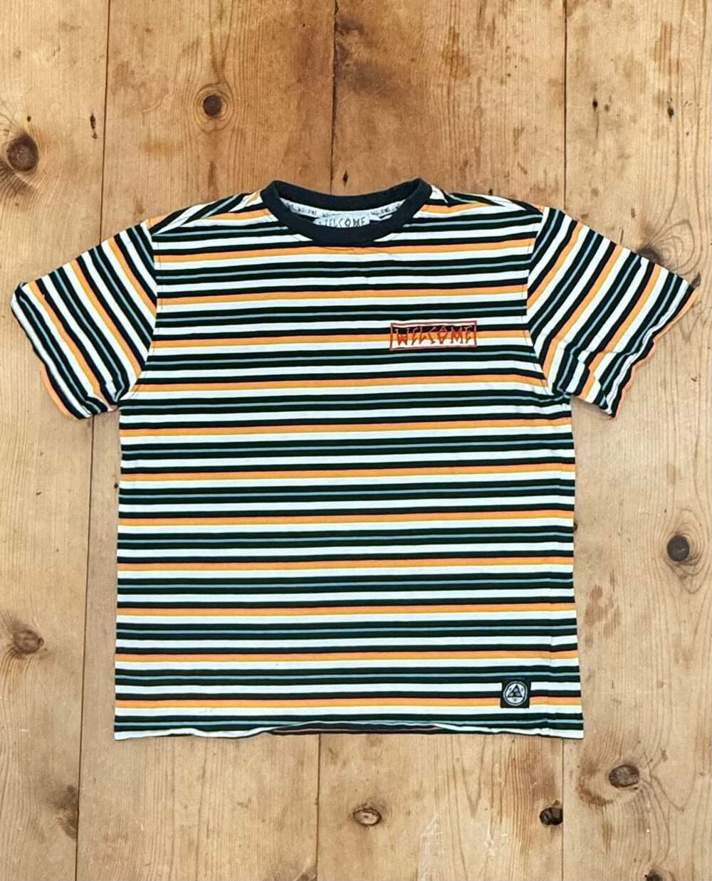 Welcome Skateboards Multi-Color Striped Short Sleeve T-Shirt Size M